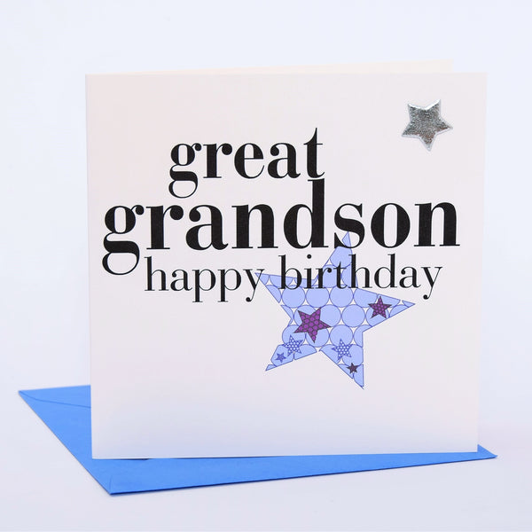 Birthday Card, Blue Star, great grandson, Embellished with a padded star