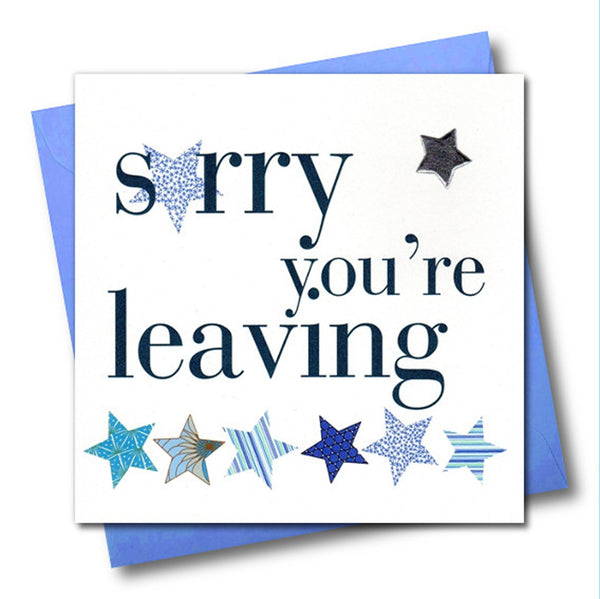 Good Luck Card, Sorry You're Leaving Blue, Embellished with a padded star