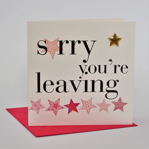 Good Luck Card, Sorry You're Leaving Pink, Embellished with a padded star