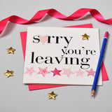 Good Luck Card, Sorry You're Leaving Pink, Embellished with a padded star
