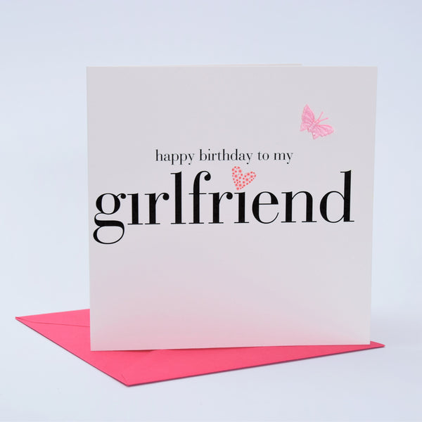 Birthday Card, Love Heart, To My Grlfriend, fabric butterfly Embellished