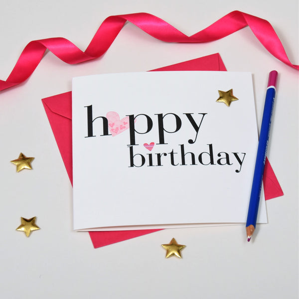 Birthday Card, Hearts, Happy Birthday, padded star embellished