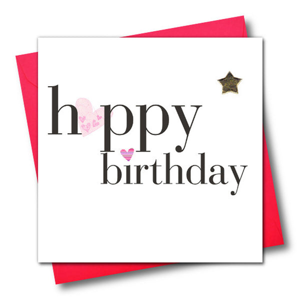 Birthday Card, Hearts, Happy Birthday, padded star embellished