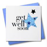 Get Well Card, Blue Star, Get Well Soon, Embellished with a shiny padded star