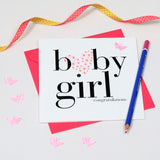 Baby Card, Pink Heart, Baby Girl Congratulations, fabric butterfly Embellished