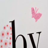 Baby Card, Pink Heart, Baby Girl Congratulations, fabric butterfly Embellished