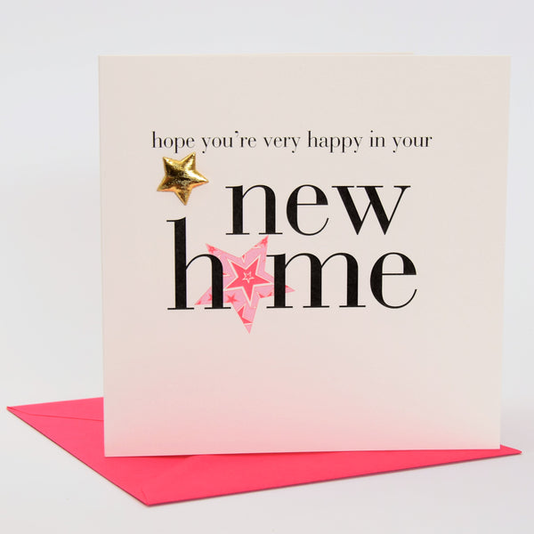 New Home Card, Pink Star, Embellished with a padded star