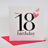 Birthday Card, Pink Hearts, Happy 18th Birthday, fabric butterfly Embellished