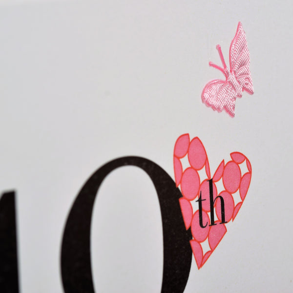 Birthday Card, Pink Hearts, Happy 18th Birthday, fabric butterfly Embellished