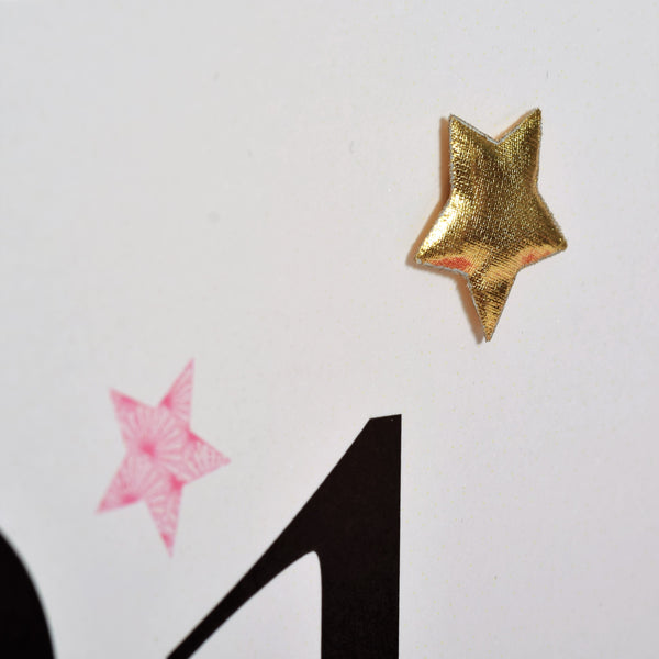 Birthday Card, Pink Stars, 21 today, Embellished with a shiny padded star