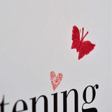 Baby Christening Card, Pink Hearts, fabric butterfly Embellished