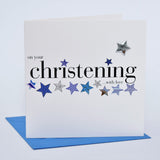 Baby Christening Card, Blue Stars, Embellished with a padded star