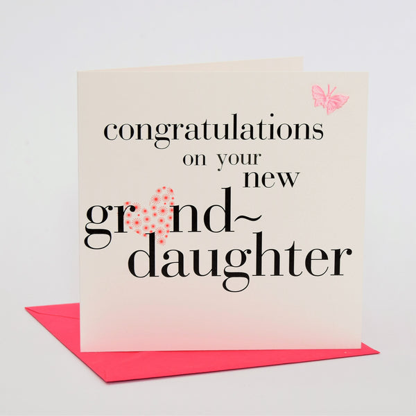 Congratulations on your Granddaughter Card, Pink, fabric butterfly Embellished