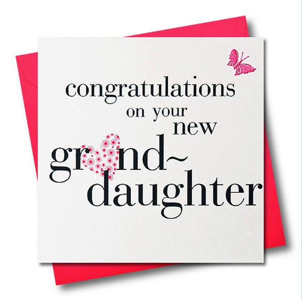 Congratulations on your Granddaughter Card, Pink, fabric butterfly Embellished