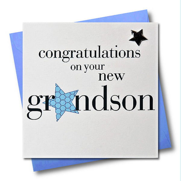 Congratulations on your Grandson Card, Blue Star, Embellished with a padded star