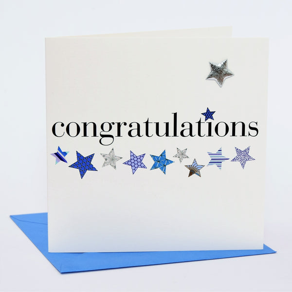 Congratulations Card, Blue Stars, Embellished with a padded star