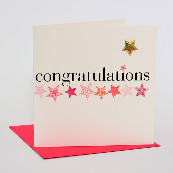 Congratulations Card, Pink Stars, Embellished with a padded star