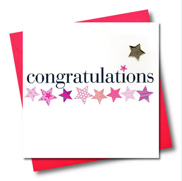 Congratulations Card, Pink Stars, Embellished with a padded star