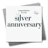 Silver Wedding Anniversary Card, Silver Heart, fabric butterfly Embellished