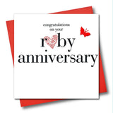 Ruby Wedding Anniversary Card, Pink Heart, fabric butterfly Embellished