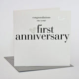 1st Wedding Anniversary Card, Silver Heart, fabric butterfly Embellished