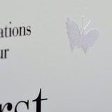 1st Wedding Anniversary Card, Silver Heart, fabric butterfly Embellished