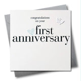 1st Wedding Anniversary Card, Silver Heart, fabric butterfly Embellished