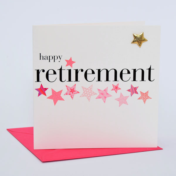 Good Luck Retirement Card, Pink Stars, Embellished with a padded star