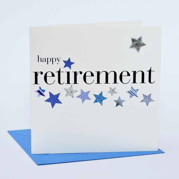 Good Luck Retirement Card, Blue Stars, Embellished with a padded star