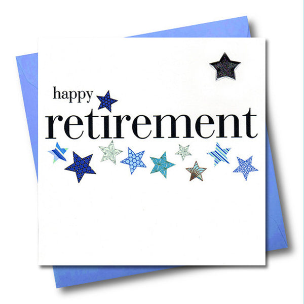 Good Luck Retirement Card, Blue Stars, Embellished with a padded star
