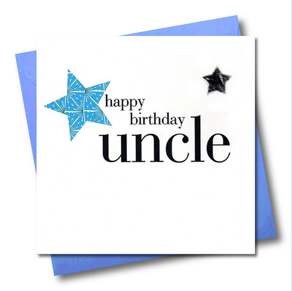 Birthday Card, Blue Star, Happy Birthday Uncle, Embellished with a padded star