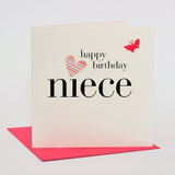 Birthday Card, Heart, Happy Birthday Niece, embellished with a fabric butterfly