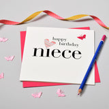 Birthday Card, Heart, Happy Birthday Niece, embellished with a fabric butterfly