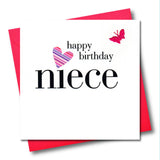 Birthday Card, Heart, Happy Birthday Niece, embellished with a fabric butterfly