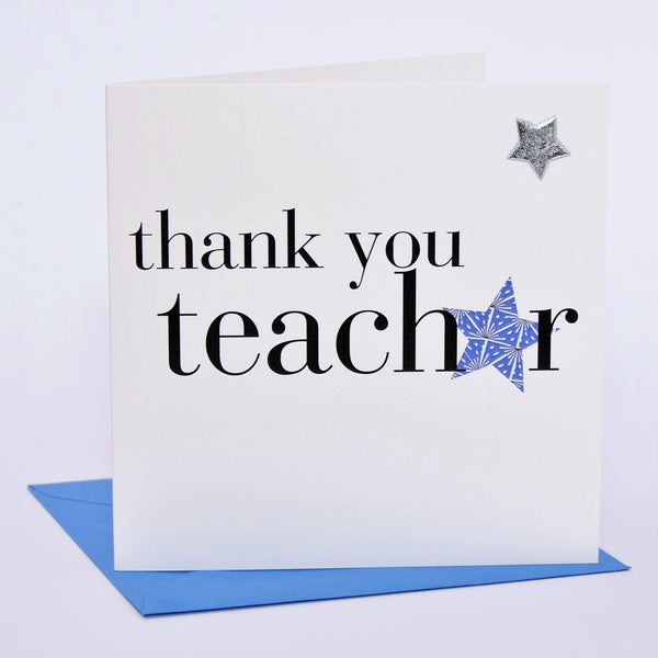 Thank You Teacher Card, Blue Star, Embellished with a padded star