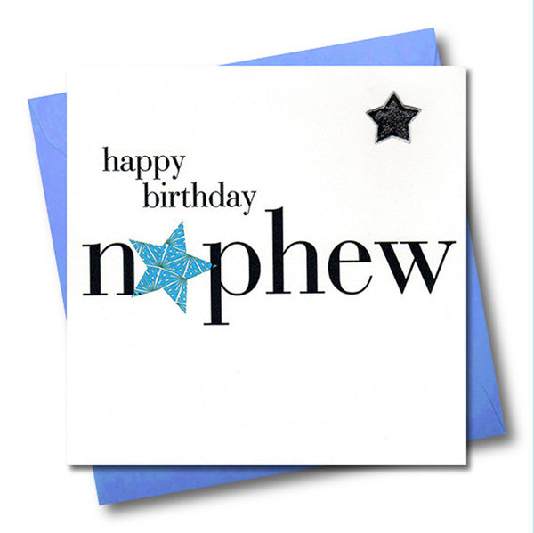 Birthday Card, Blue Star, Happy Birthday Nephew, Embellished with a padded star