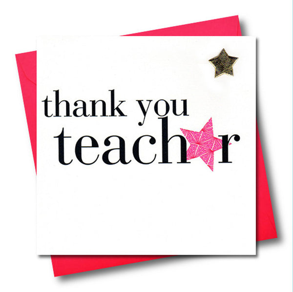 Thank You Card, Pink Star, Thank you teacher, Embellished with a padded star