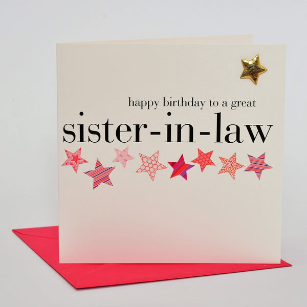 Birthday Card, Pink Stars, sister-in-law, Embellished with a padded star