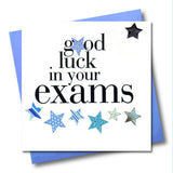 Exam Good Luck Card, Blue Stars, Embellished with a padded star