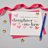 Birthday Card, Pink Hearts, daughter-in-law, Embellished with a padded star