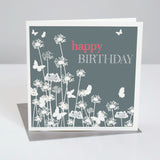 Birthday Card, Dandelions and Butterflies, Embossed and Foiled text