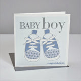 Baby Card, Blue Shoes, Baby Boy, Congratulations, Embossed and Foiled text