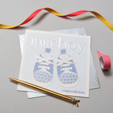 Baby Card, Blue Shoes, Baby Boy, Congratulations, Embossed and Foiled text