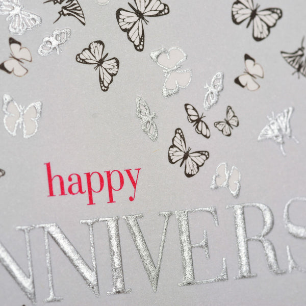 Wedding Card, Heart of butterflies, Happy Anniversary, Embossed and Foiled text
