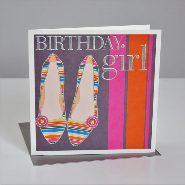 Birthday Card, Shoes, Birthday Girl, Embossed and Foiled text