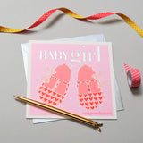 Baby Card, Pink Shoes, Baby Girl, Congratulations, Embossed and Foiled text