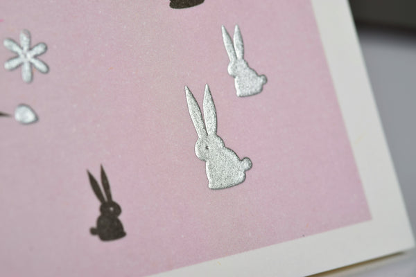 Birthday Card, Bunnies, Happy Birthday, Embossed and Foiled text