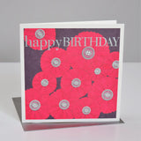 Birthday Card, Button flowers, Happy Birthday, Embossed and Foiled text