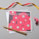 Birthday Card, Button flowers, Happy Birthday, Embossed and Foiled text