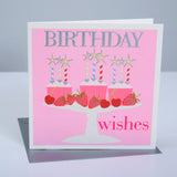 Birthday Card, Pink Cakes, Birthday Wishes, Embossed and Foiled text